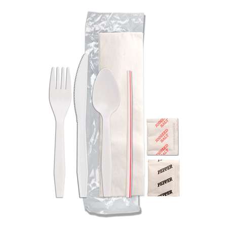 SENATE Fork Knife Spoon Milk Straw Salt Pepper Napkin White Cutlery Kit, PK500 P5003PCSPMSKIT